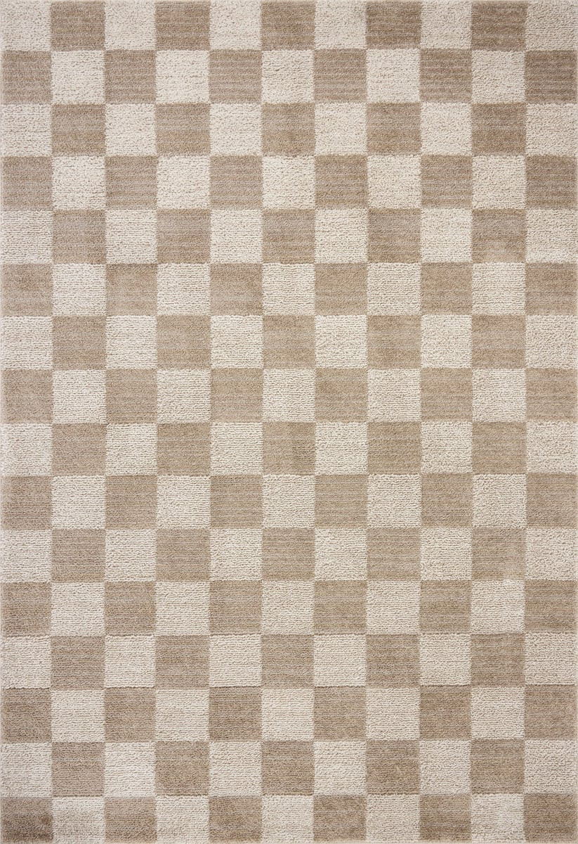 Calvin CLV-01 Pebble/Ivory Checkered Area Rug | Rugs Direct