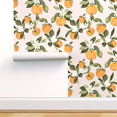 Spoonflower Peel and Stick Removable Wallpaper, Oranges Summer Fruit Kitchen Decor Citrus Spring ... | Amazon (US)