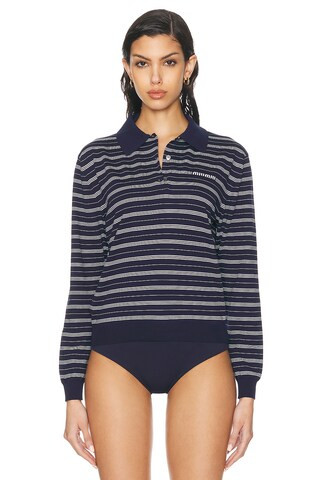 Miu Miu Long Sleeve Top in Navy | FWRD 
