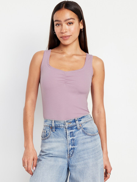 Cinched Rib-Knit Crop Tank Top | Old Navy (US)