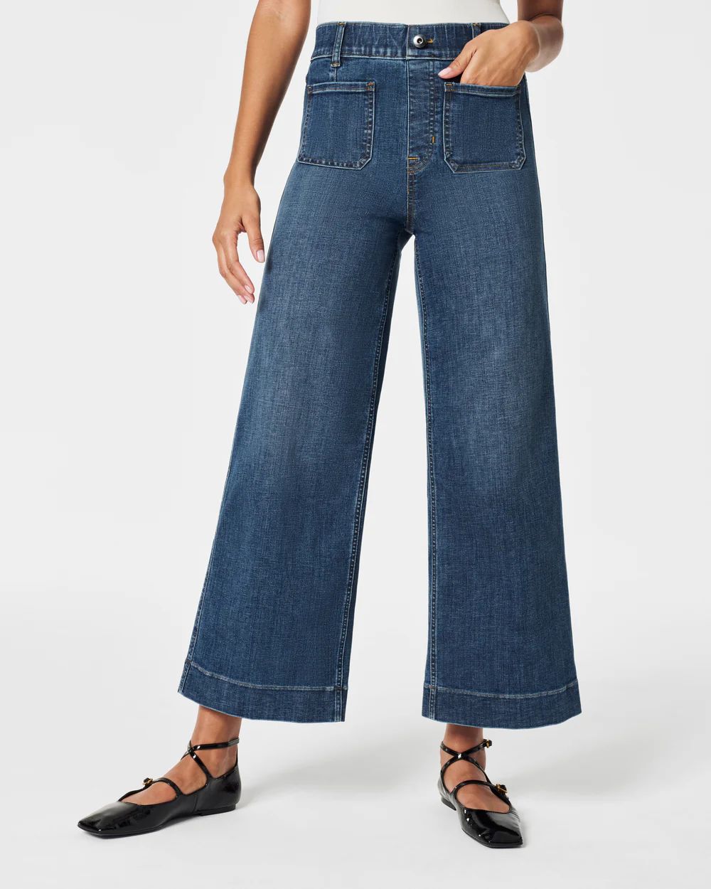 Cropped Wide-Leg Jeans, Shaded Blue | Spanx