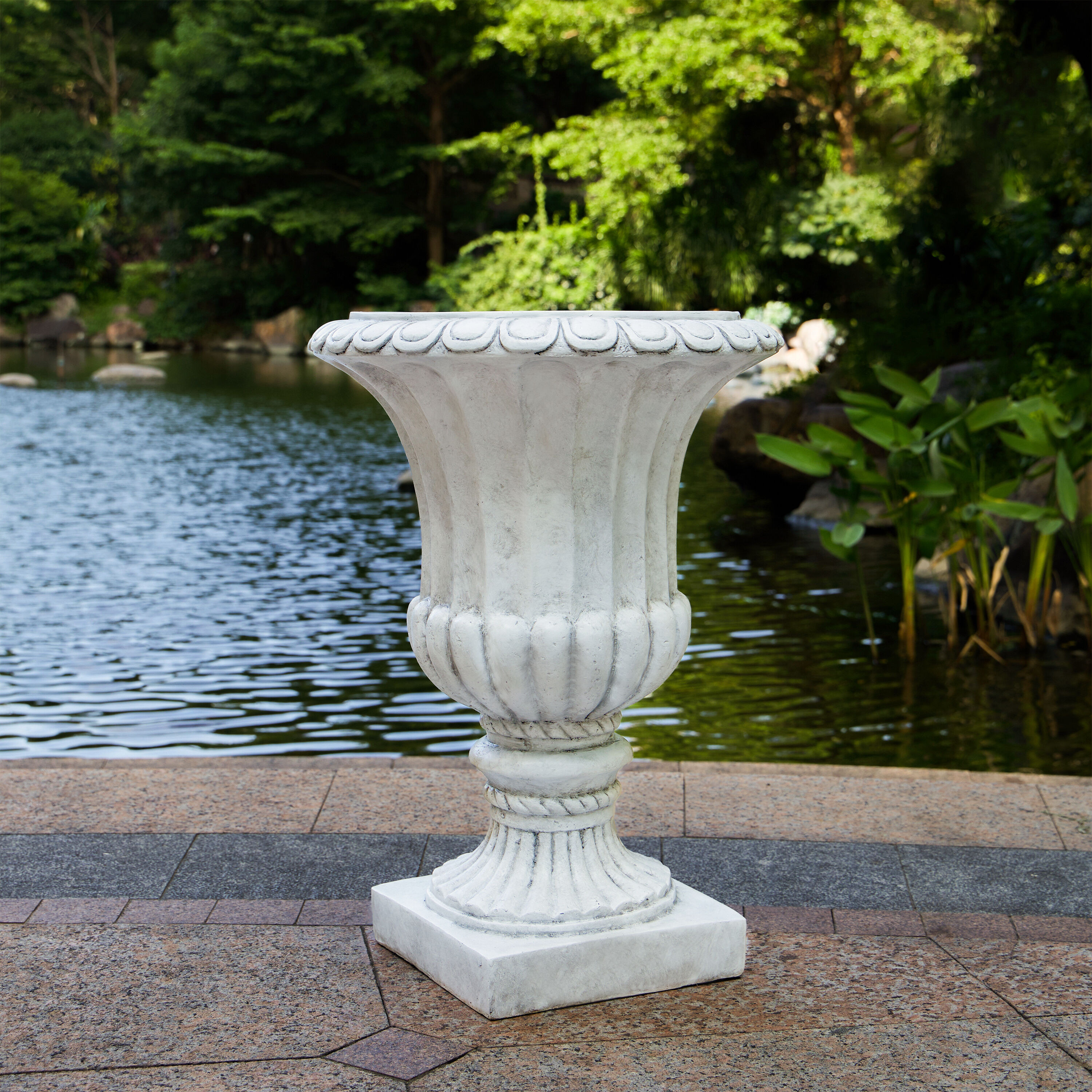 Christopher Knight Home Lucky Outdoor or Indoor Concrete Garden Urn Planter with Handcrafted Design and No Assembly Required Antique White one_size | Lowe's