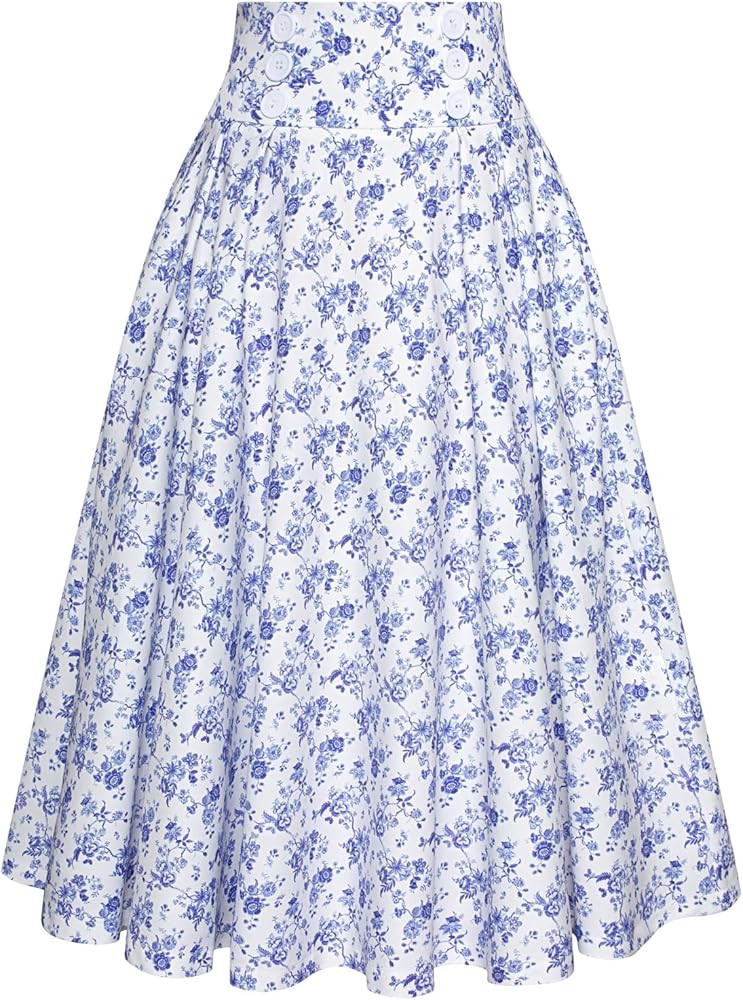 Belle Poque Women's Vintage Retro High Waist Solid Color Swing Skirt with Pockets 2111 | Amazon (UK)