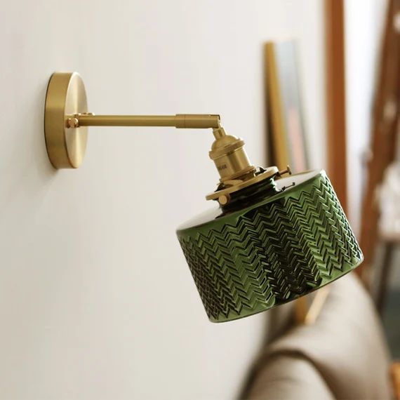 Green Brass Glass Wall Light Lamp Sconce Fixture Light Light | Etsy | Etsy (US)