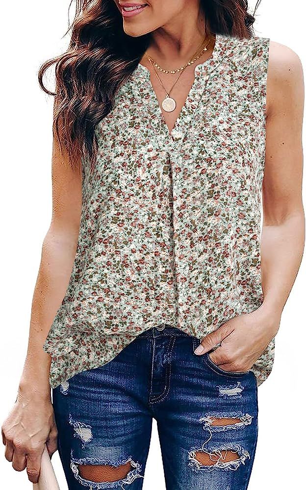 Gaharu Women's Summer Tank Blouse Casual V Neck Sleeveless Tunic Top Shirt | Amazon (US)