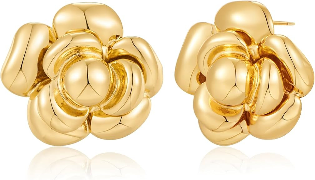 CLASSYZINT Gold/White/Red/Black Flower Stud Earrings For Women | Amazon (US)