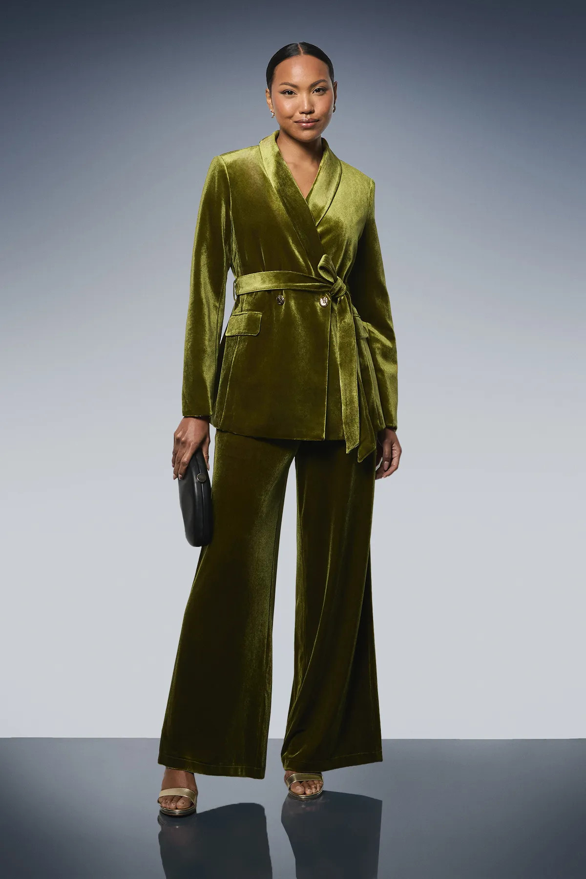 Jackets & Coats | Olive Velvet Belted Blazer | Principles | Debenhams UK