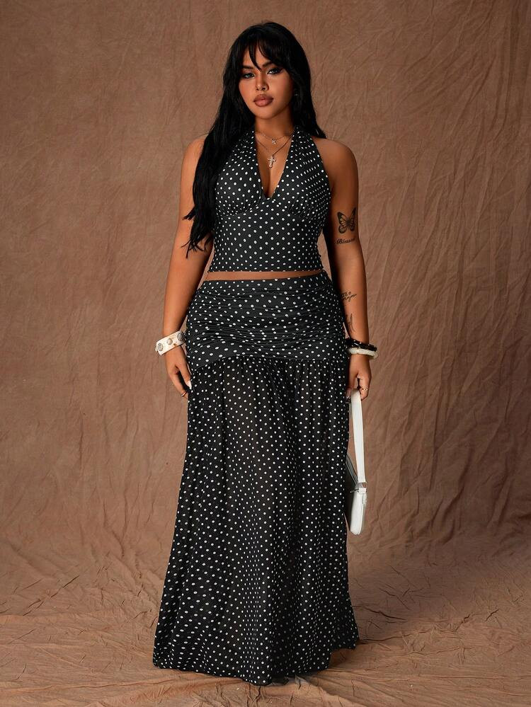 Polka dot plus set  | SHEIN