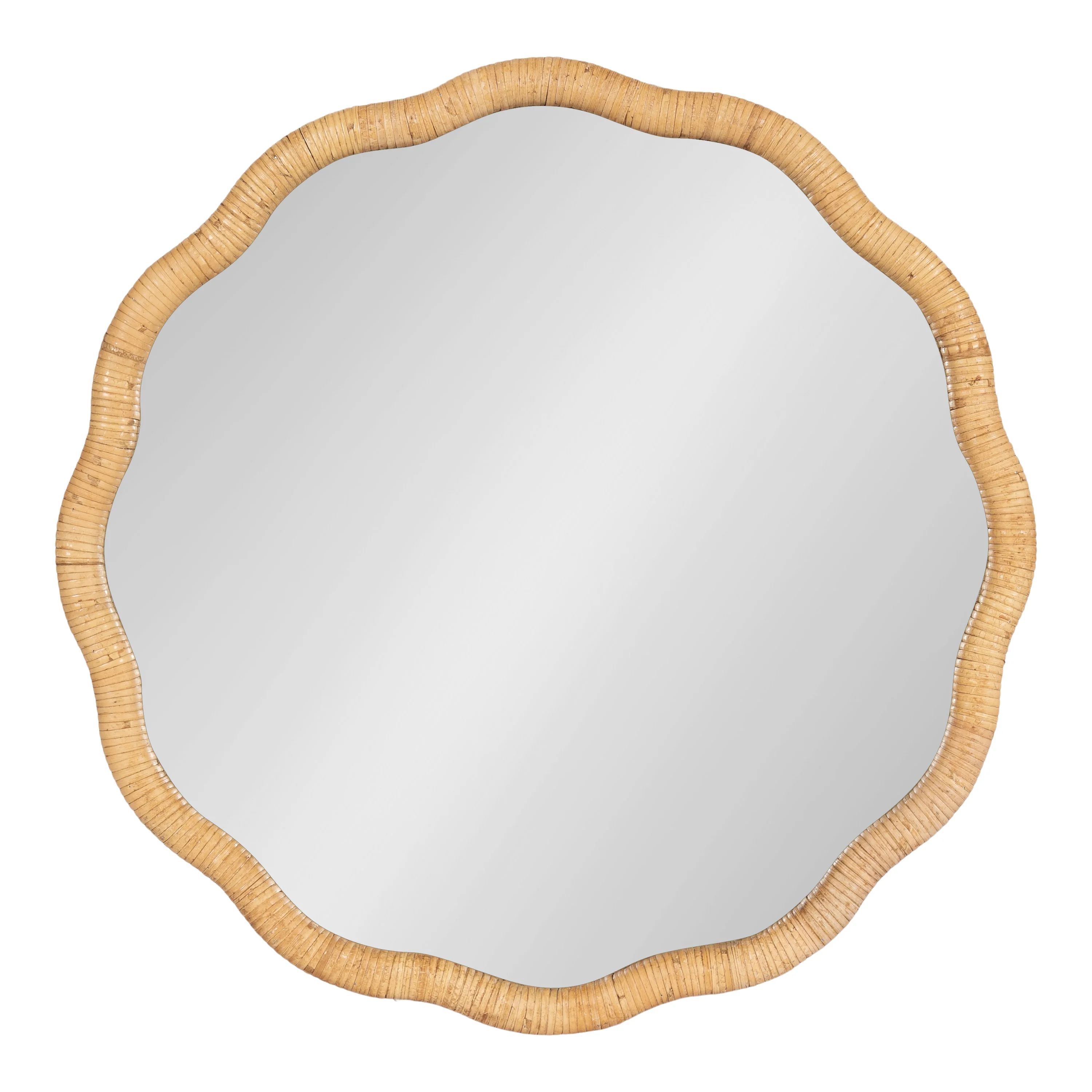 Kate and Laurel Rahfy Boho Scalloped Round Rattan Mirror, 26 Inch Diameter, Natural Wood, Decorat... | Walmart (US)