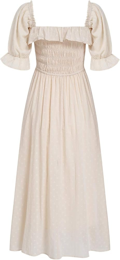 R.YIposha Women Vintage Elastic Square Neck Ruffled Half Sleeve Summer Backless Beach Flowy Maxi ... | Amazon (US)