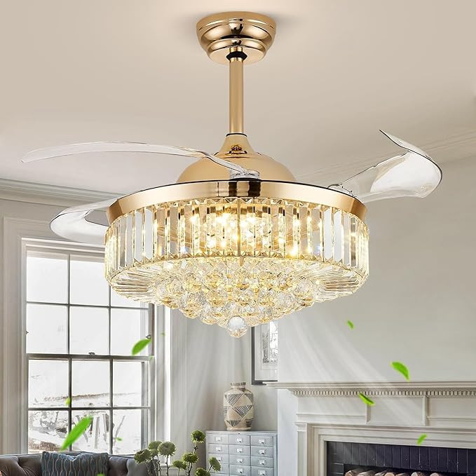 42'' Fandelier Ceiling Fans with Light, Chandelier Ceiling Fan, Retractable Crystal Ceiling Fan f... | Amazon (US)