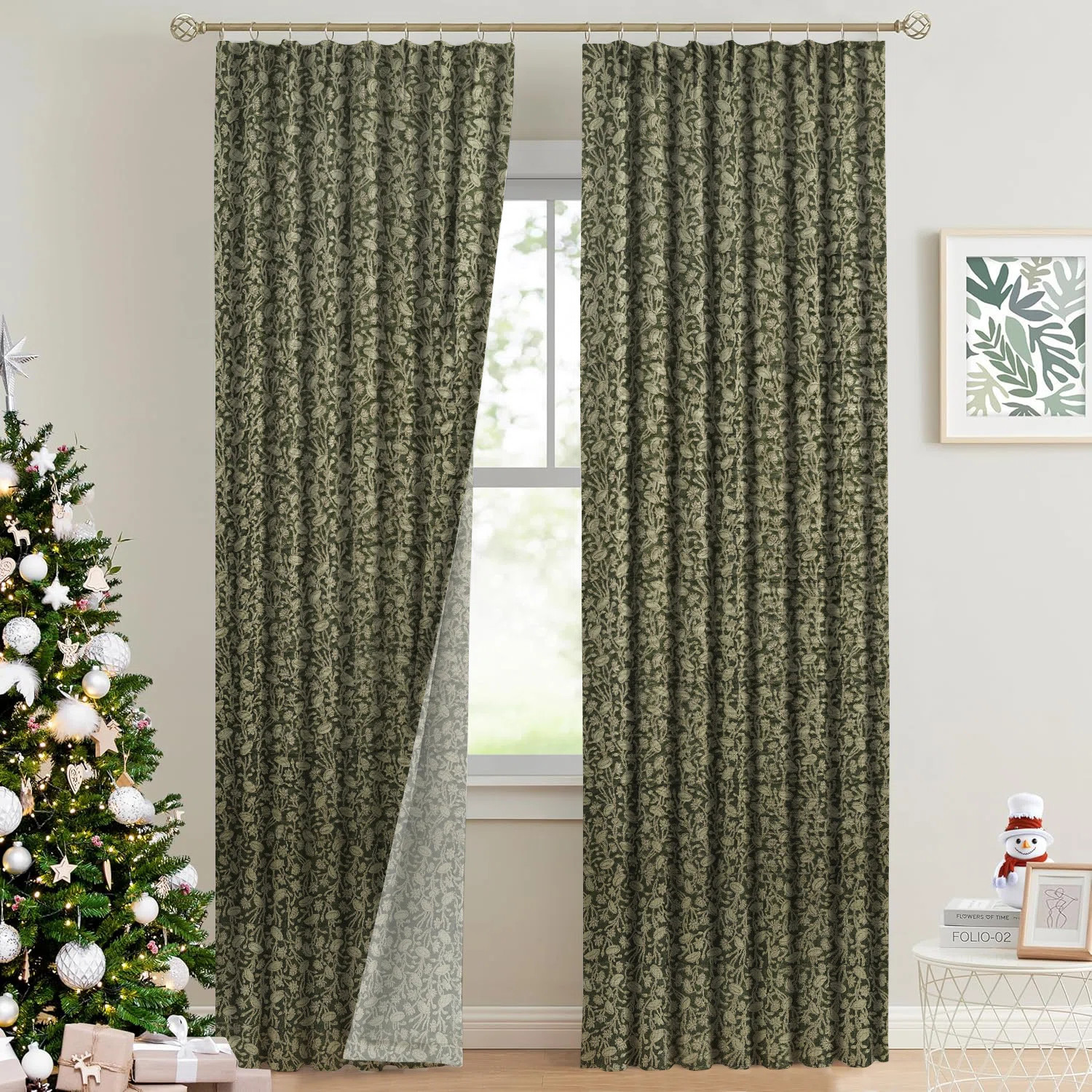 Green Handmade Floral Block Print 100% Blackout Room Darkening Elegant Window and Door, Patio Hoo... | Wayfair North America