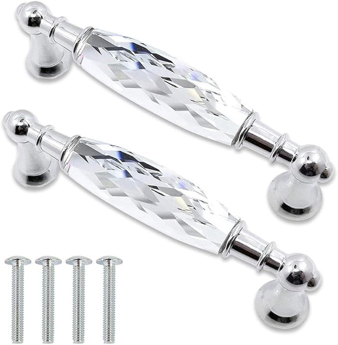 2 Pack MOOD.SC 5.00'' Hole Center Glass Dresser Drawer Handles/Clear Pulls Knob Chrome Metal/Silv... | Amazon (US)
