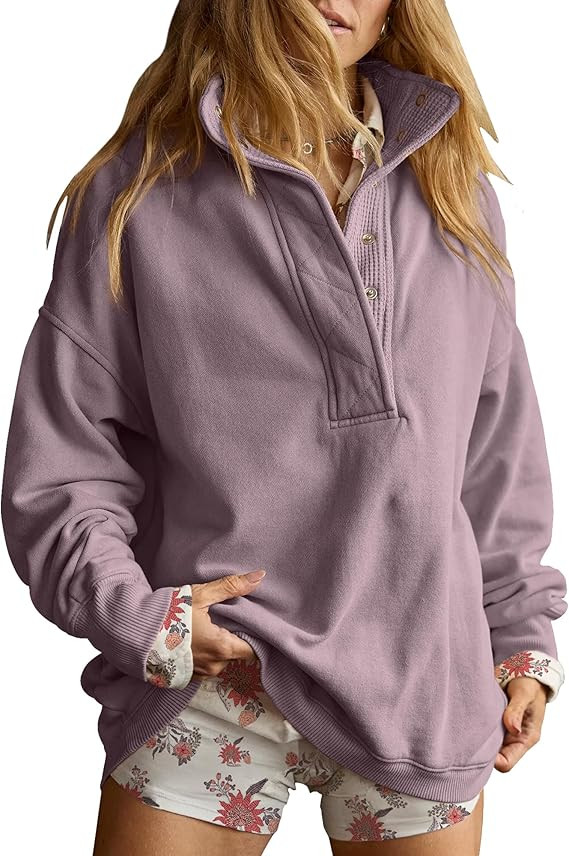 Gacaky Sweatshirt for Women Oversized Henley Neck Pullover Top Fall Outfits | Amazon (US)