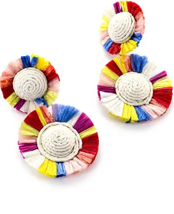 Panacea Raffia Fringe Circle Drop Earrings | Nordstrom | Nordstrom