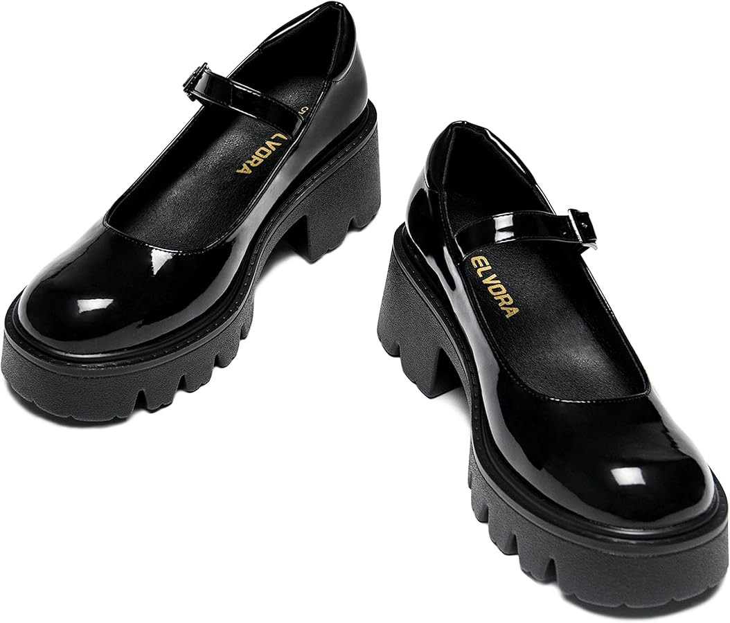 Platform Mary Jane Shoes for Women, Chunky Round Toe Dress Shoes | Amazon (US)