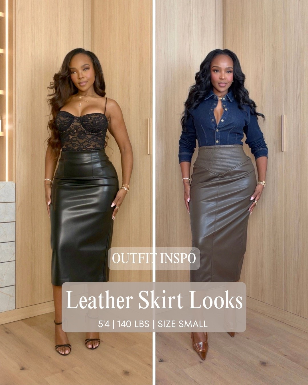LEATHER SKIRTS FOR FALL 🤎

Two ways to style the leather skirt trend—from sexy date night to polished chic. These are the kind of pieces you can dress up, dress down, and keep reaching for all season.

Wearing: Size Small | 5’4” | 140 lbs | 34D-27-40

leather skirt outfit, faux leather midi skirt, fall date night outfit, elevated fall outfit, denim shirt outfit, lace bodysuit outfit, fall fashion inspiration, petite outfit ideas, going out outfit, chic fall style

📲 Download the FREE LTK app & follow me (@kirasfashionfinds).

#LTKPetite #LTKStyle