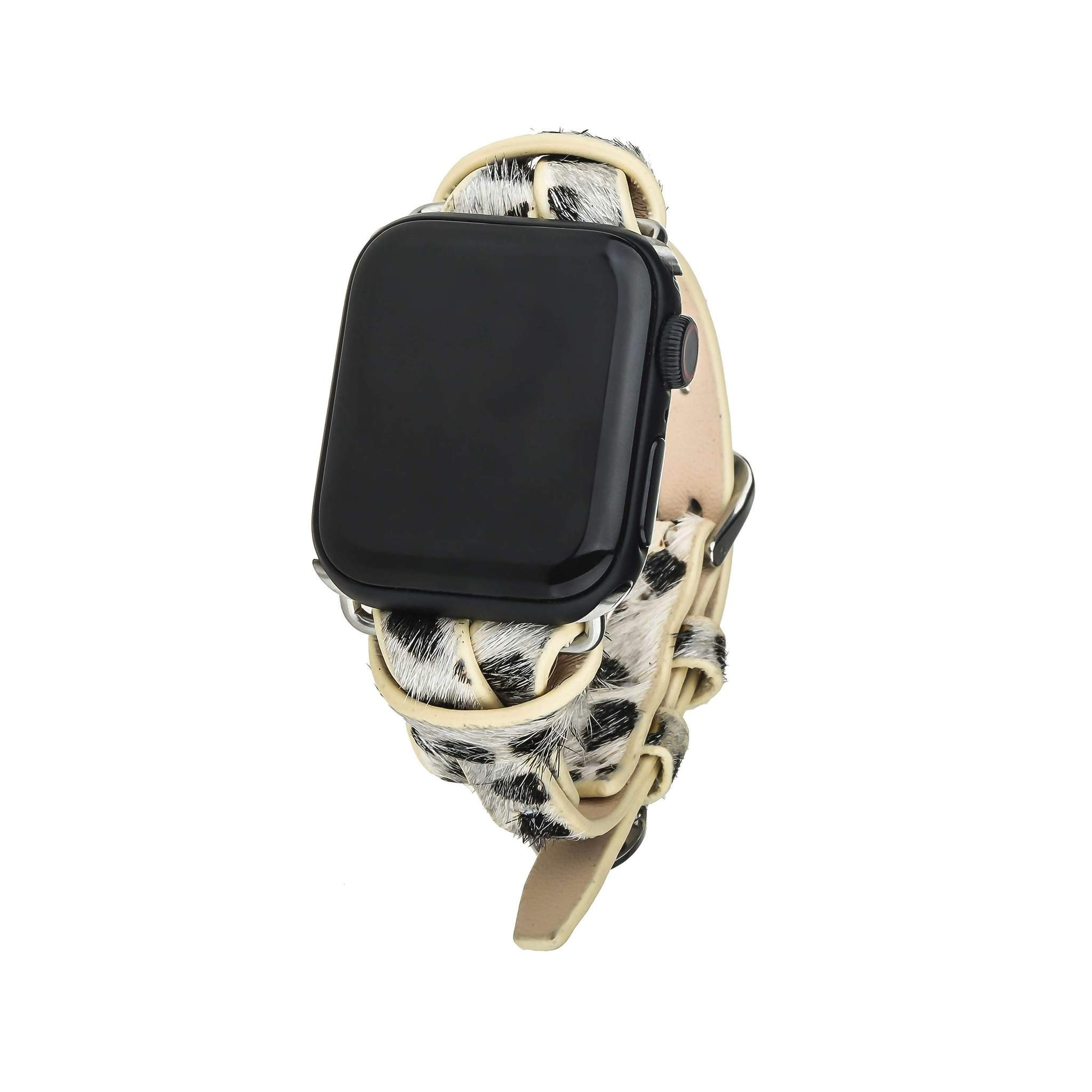 Snow Leopard Animal Print Apple Watch Strap on Silver | Victoria Emerson