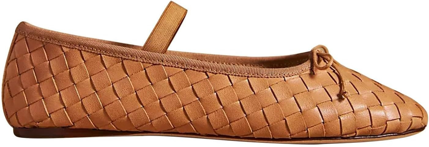 Gradinery Ballet Flats for Women,Square Toe Mary Jane Shoes,Woven Cute Bowknot Dress Shoes with E... | Amazon (US)