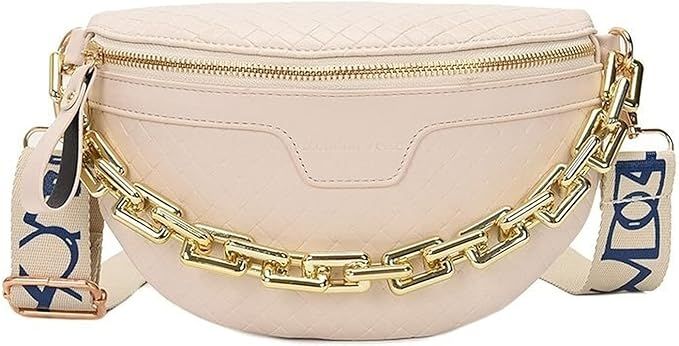 Thick Chain Women's Fanny Pack Plaid leather Waist Bag Shoulder Crossbody Chest Bags Luxury Desig... | Amazon (US)