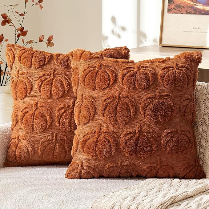 MIULEE Fall Throw Pillow Covers 18x18 Set of 2 Autumn Decorations Dark Rust Pumpkin Accent Pillow... | Amazon (US)