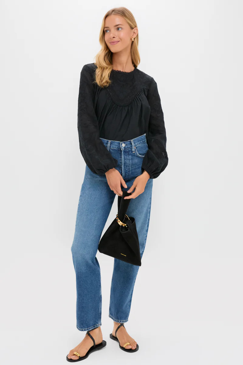 Black Patchwork Embroidered Cressida Blouse | Tuckernuck (US)