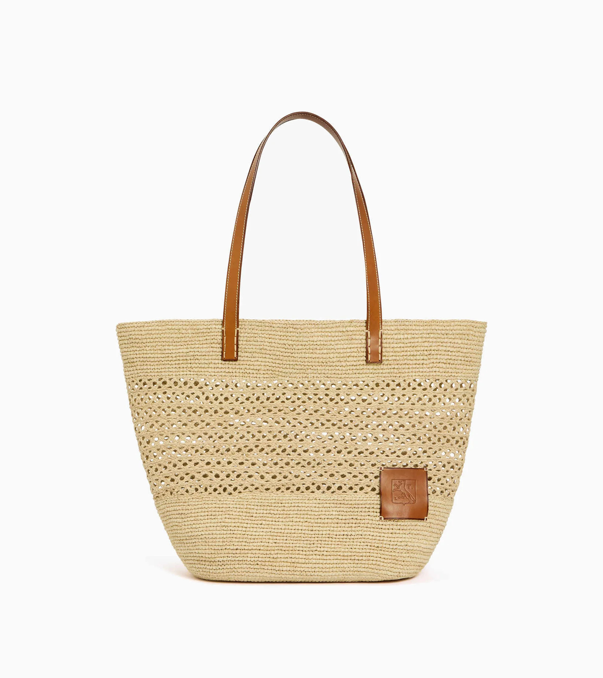 Le Nattier large tote bag in raffia and plant-based leather | Le Tanneur