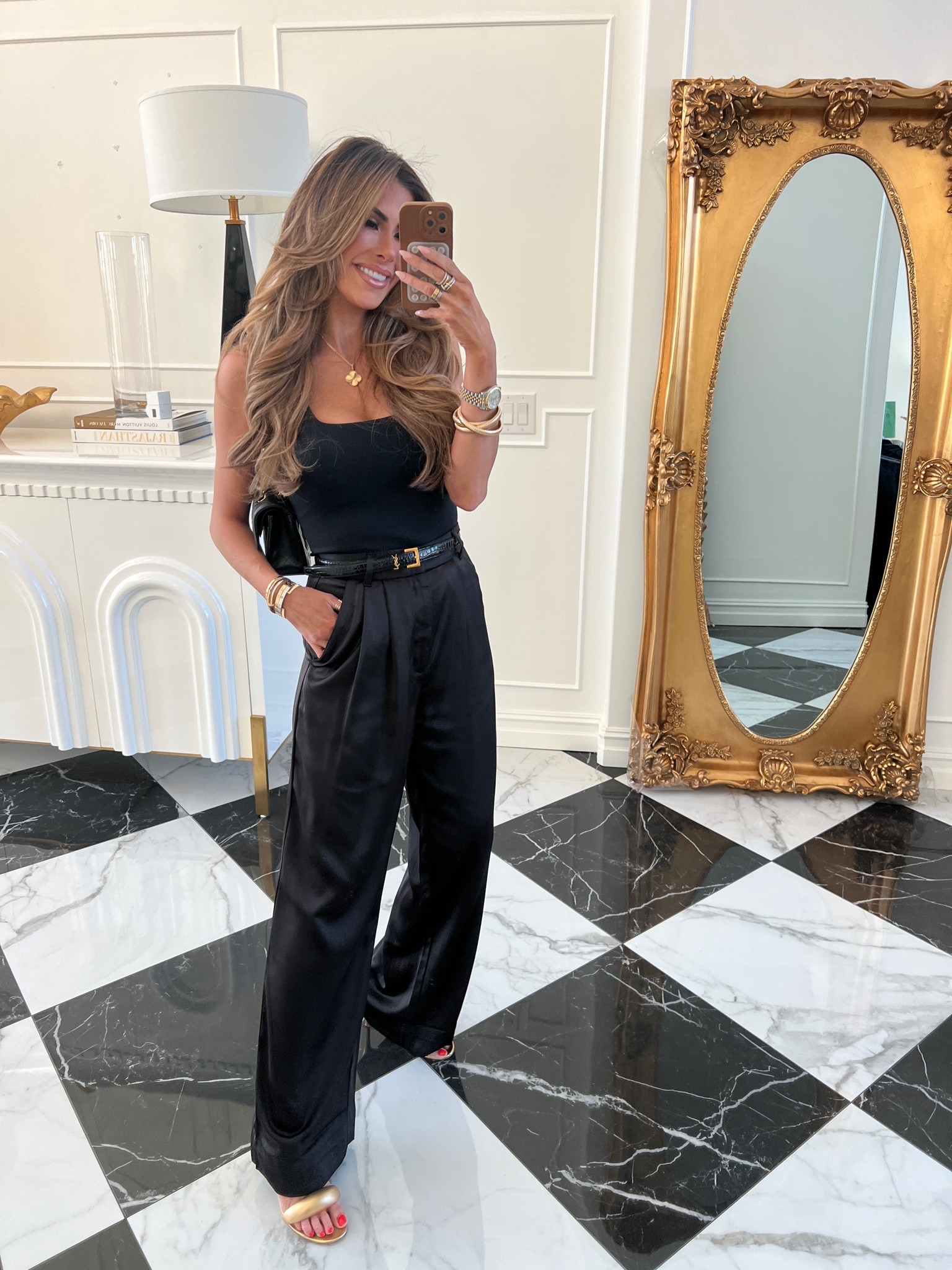 Wearing a size 2 in pants. 

Walmart fashion, satin pants, black pants, affordable pants, women’s trousers, high rise pleated trouser, dinner outfit, date night outfit, Emily Ann Gemma 

#LTKstyletip