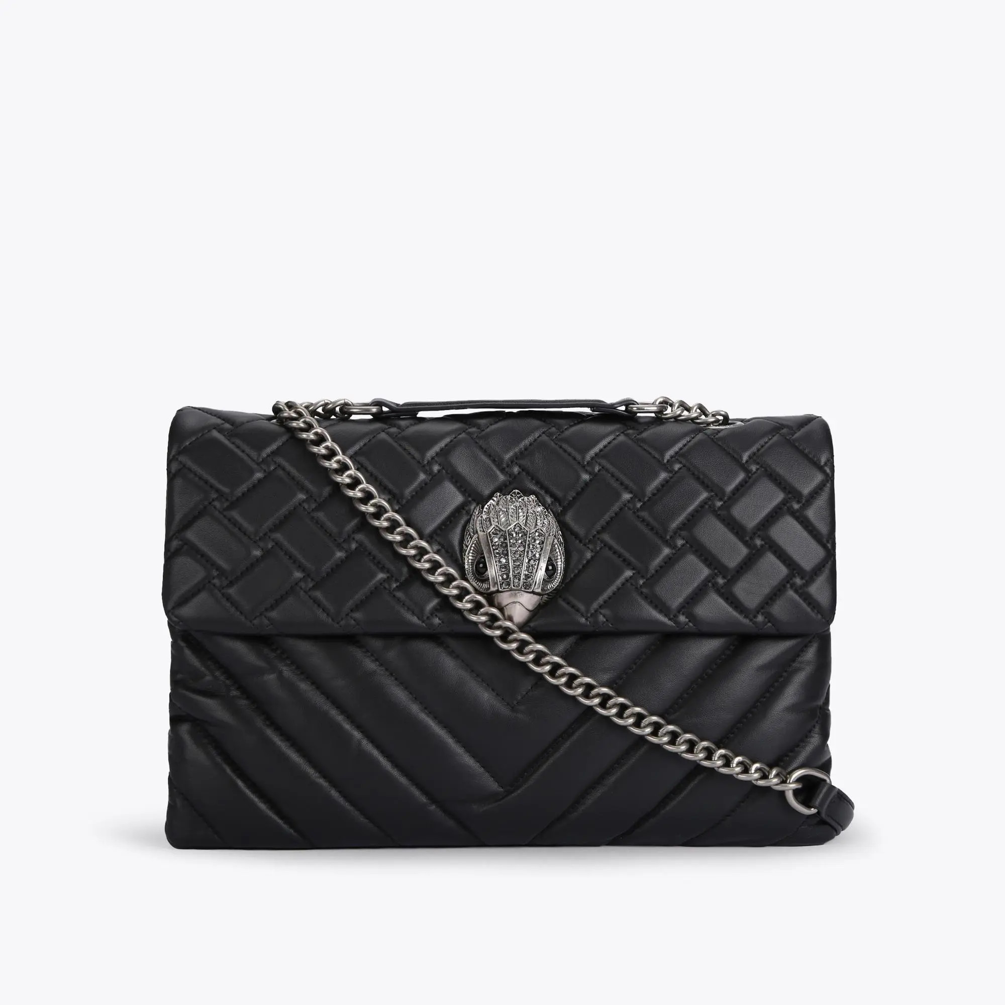 LTHR XXL KENSINGTON BAG Gunmetal Black Quilted Leather Bag by KURT GEIGER LONDON | Kurt Geiger US