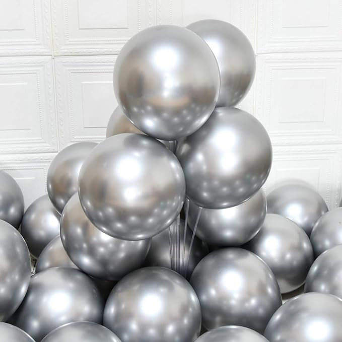 Silver Balloons Party Balloons 12inch 50 3.2g/pcs Latex Metallic Balloons Chrome Balloons Birthda... | Amazon (US)