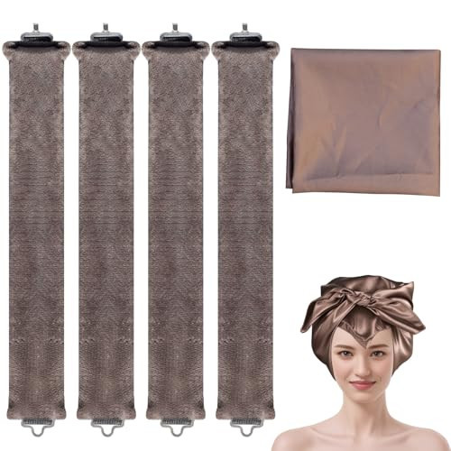 Overnight Blowout Rods,Jumbo Heatless Curling Roller for Long Hair to Sleep in,4 Pcs Soft Velvet Satin Curlers with Scarf for Volume and Blowout Look | Amazon (US)