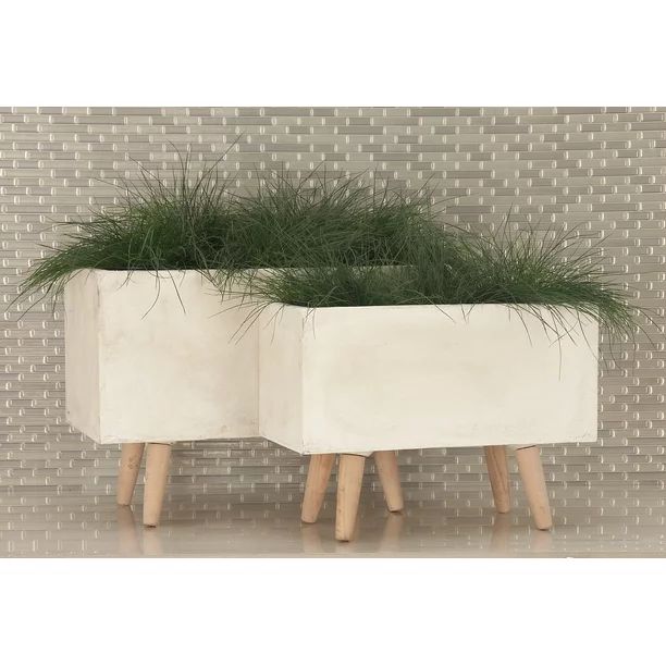 DecMode Contemporary Style Large, White, Rectangular Outdoor Planters with Mid-Century Wood Legs,... | Walmart (US)