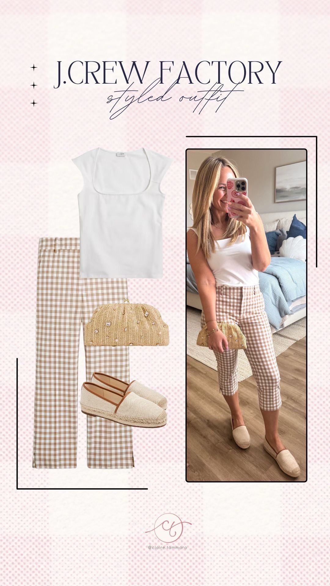 J.Crew Factory styled outfit! Obsessed with these pants, perfect for the spring!

 spring fashion, spring outfit, gingham, casual outfit, brunch outfit, jcrew, neutral outfit, summer clothing, watchnow, claire tammaro 

#LTKFindsUnder50 #LTKStyleTip #LTKSaleAlert