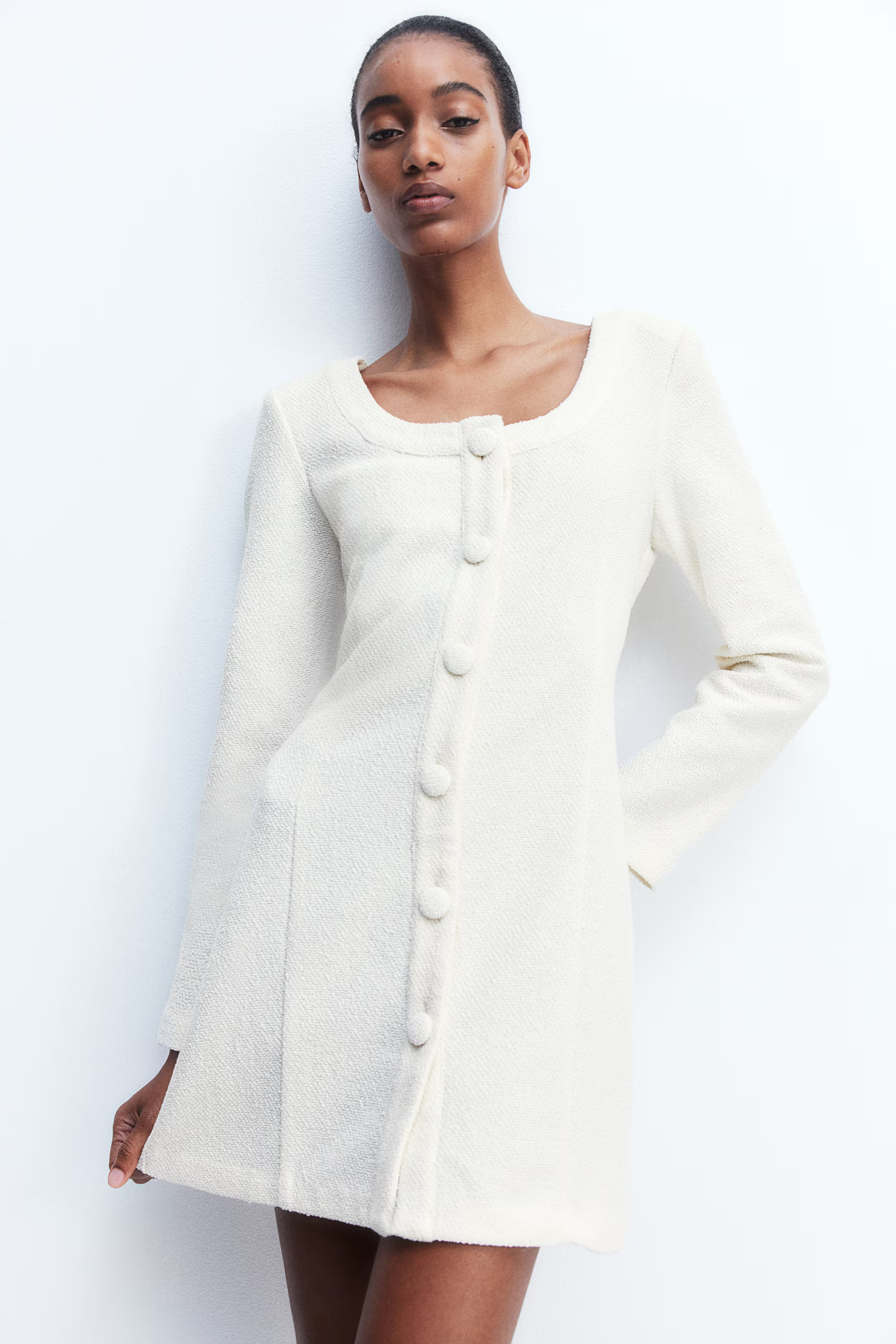 Textured-Weave Dress - Cream - Ladies | H&M US | H&M (US + CA)