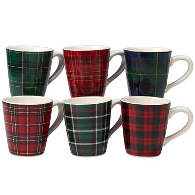 16oz 6pk Christmas Plaid Ceramic Mugs - Certified International | Target