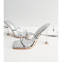 Public Desire Silver Diamanté Strappy Stiletto Heel Sandals New Look | New Look (UK)