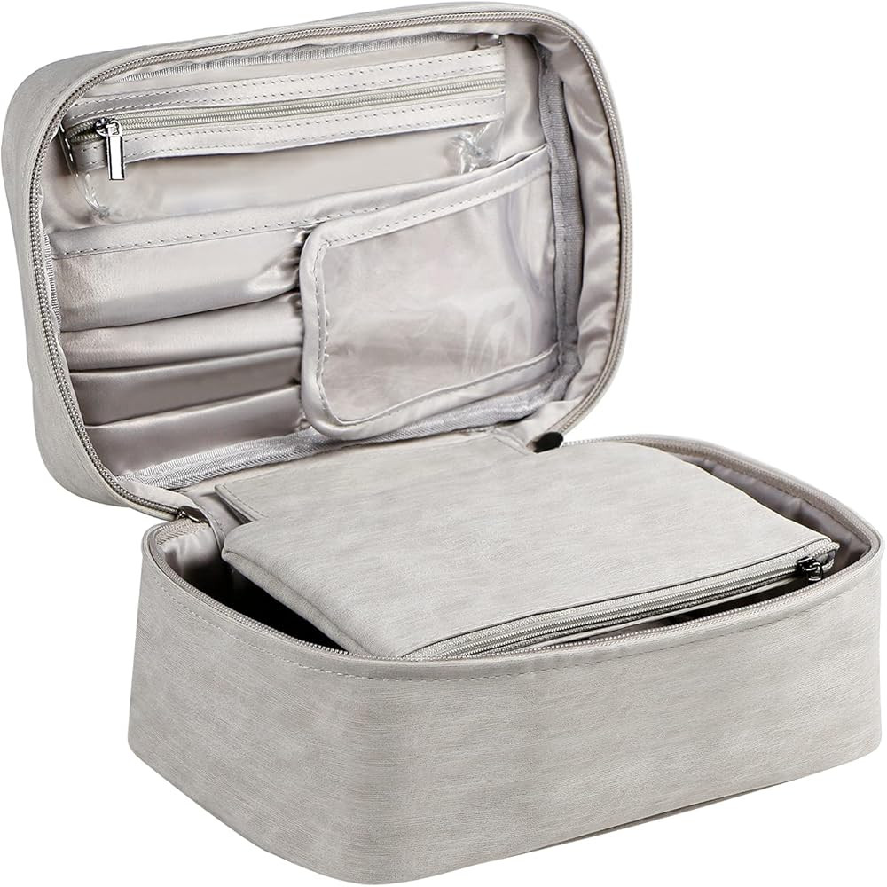 HIJJMAXX Travel Makeup Bag Cosmetic Case Organizer with Brush Holder Pouch and Portable Storage Bag  | Amazon (US)