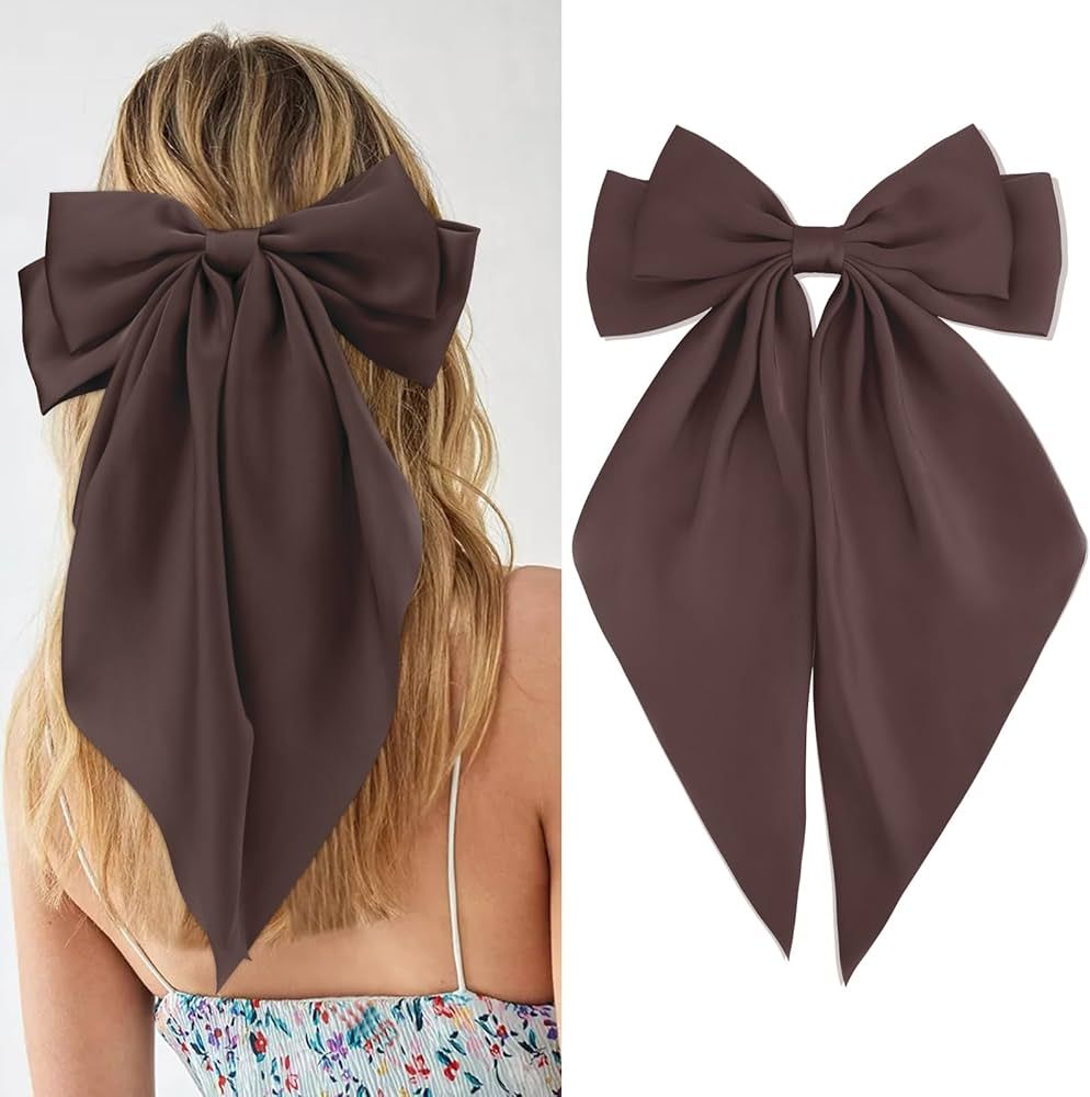 Velscrun Hair Bows for Women Girls Brown Silky Satin Large Coquette Hair Bow Oversized Hair Ribbo... | Amazon (US)