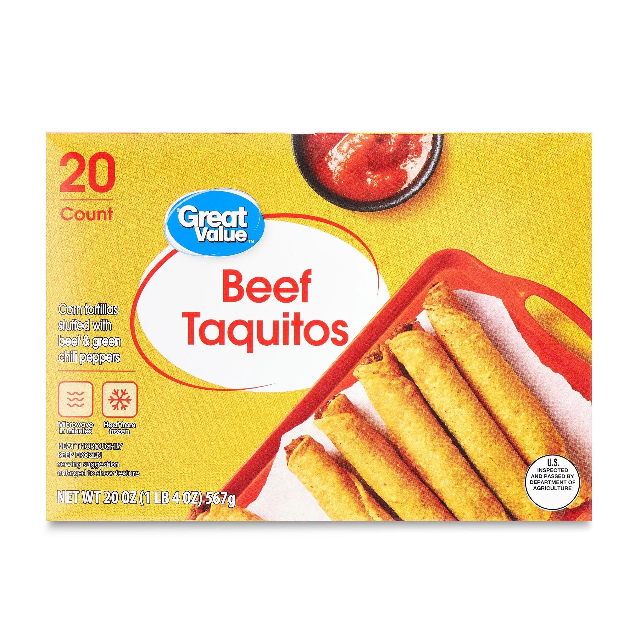 Great Value Yellow Corn Masa Beef Taquitos, 20 oz, 20 Count - Walmart.com | Walmart (US)