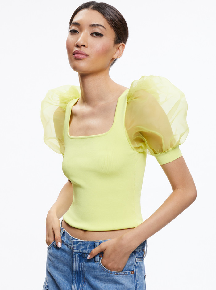 ABELLA PUFF SLEEVE SQUARE NECK SWEATER | Alice + Olivia