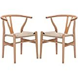 Poly and Bark Weave Modern Wooden Mid-Century Dining Chair, Hemp Seat, Natural (Set of 2) | Amazon (US)