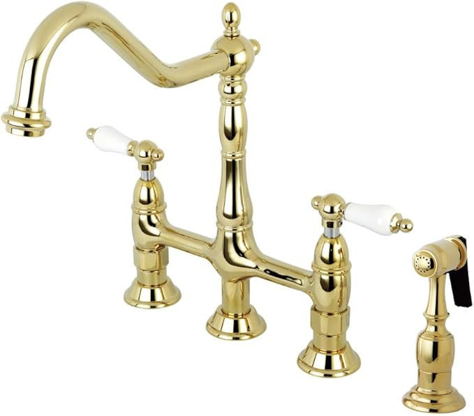 Kingston Brass KS1272PLBS Heritage Kitchen Faucet with Brass Sprayer, 8-3/4-Inch, Polished Brass | Amazon (US)