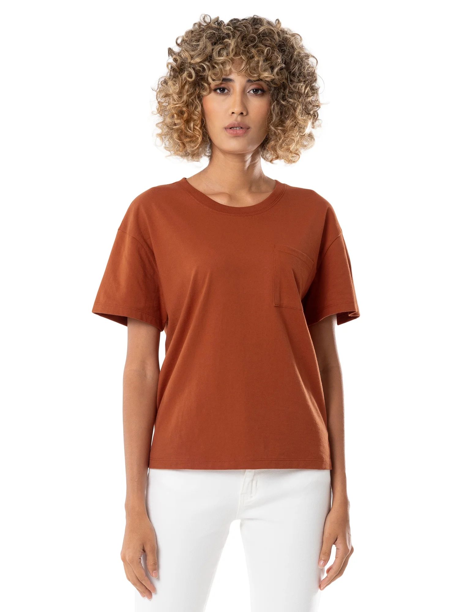 Time and Tru Women's Boyfriend Pocket Tee with Short Sleeves | Walmart (US)