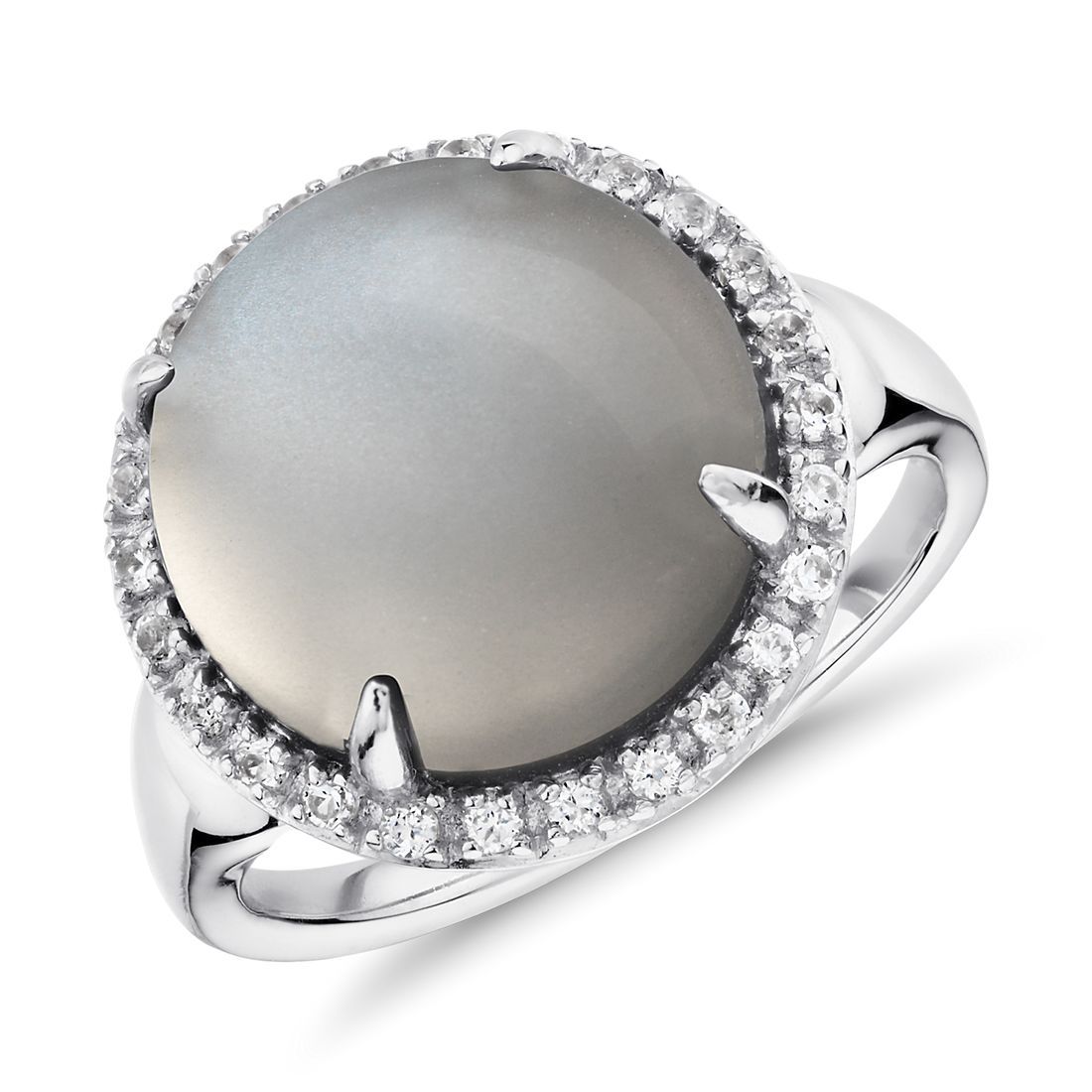 Gray Moonstone and White Topaz Round Ring in Sterling Silver (13mm) | Blue Nile | Blue Nile Asia
