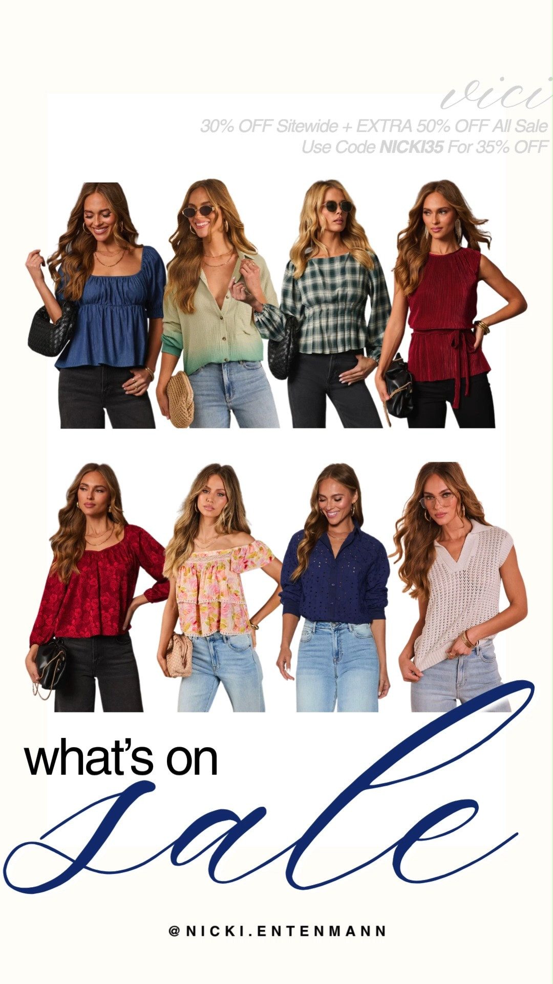 Refresh your summer wardrobe with VICI's incredible savings event featuring 30% off sitewide plus an extra 50% off all sale items. This gorgeous collection highlights lightweight, feminine tops including chic square neck blouses, vibrant floral off the shoulder styles, and classic eyelet button downs. Make sure to use code NICKI35 at checkout to score an amazing 35% off your entire order before these trending pieces sell out.

#vicidolls #viciambassador #salealert #summertops #bohostyle #everydayoutfit #dealsandsteals #shopthelook #shoppinghaul #summerfashion 

 #LTKootd #LTKmomlife #LTKSaleAlert