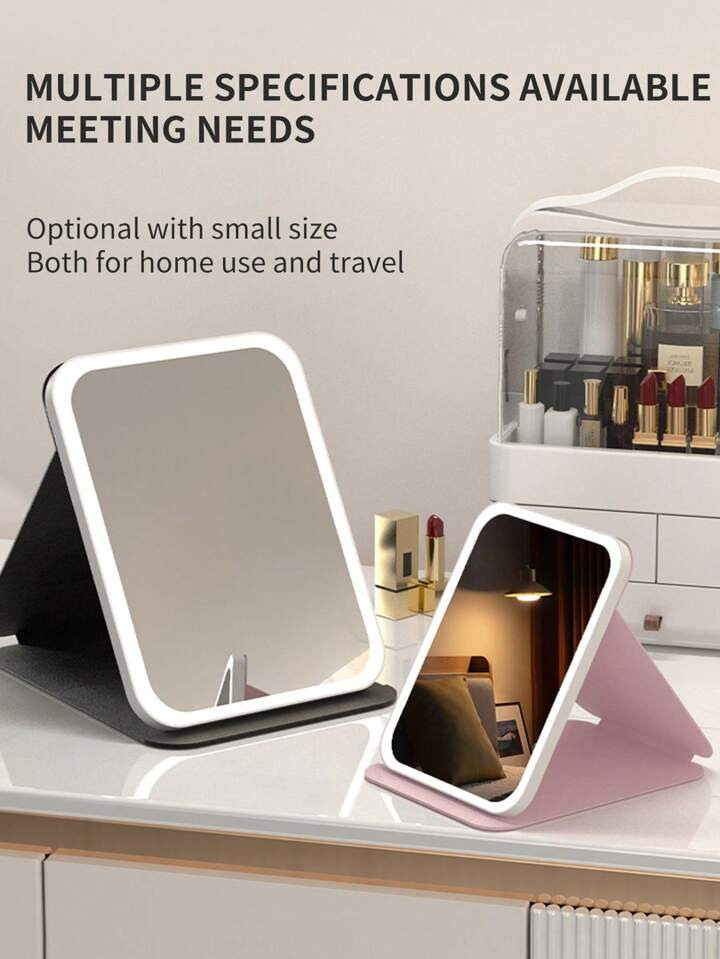 SHEIN Desktop LED Tri-Color Lighted Makeup Mirror, Portable Folding Student Dorm Office Vanity Mirror Best Gifts | SHEIN