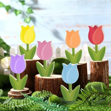 6 Pcs Easter Tulip Decorations,Spring Tiered Tray Decor,Wooden Tulip Ornaments for Tree Spring Flower Wood Signs Easter Centerpieces for Table Home | Walmart (US)