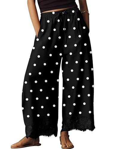 Anoumcy Lace Trim Wide Leg Pants for Women 2026 Spring Summer Cropped Lightweight Casual Pants | Amazon (US)