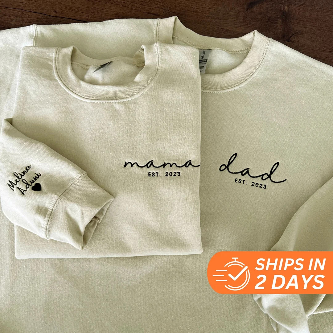 Dad Embroidered Sweatshirt, Custom Mama Shirt With Names, Heart On Sleeve, Daddy Est Year Hoodie,... | Etsy (US)