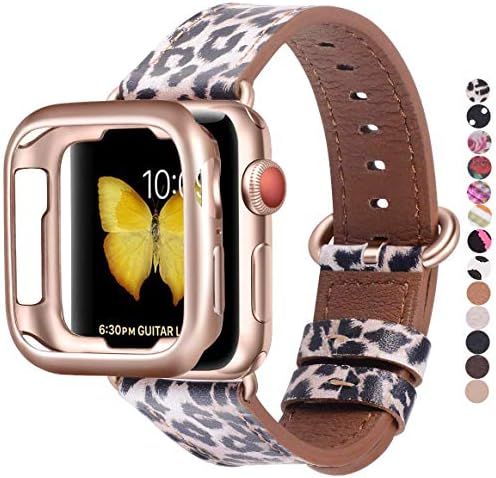 JSGJMY Compatible with Apple Watch Band 38mm 40mm with Case,Women Genuine Leather with Rose Gold ... | Amazon (US)